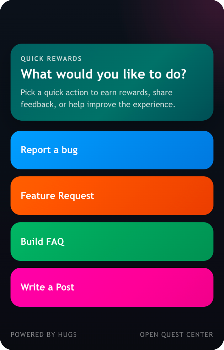 HUGS widget screen